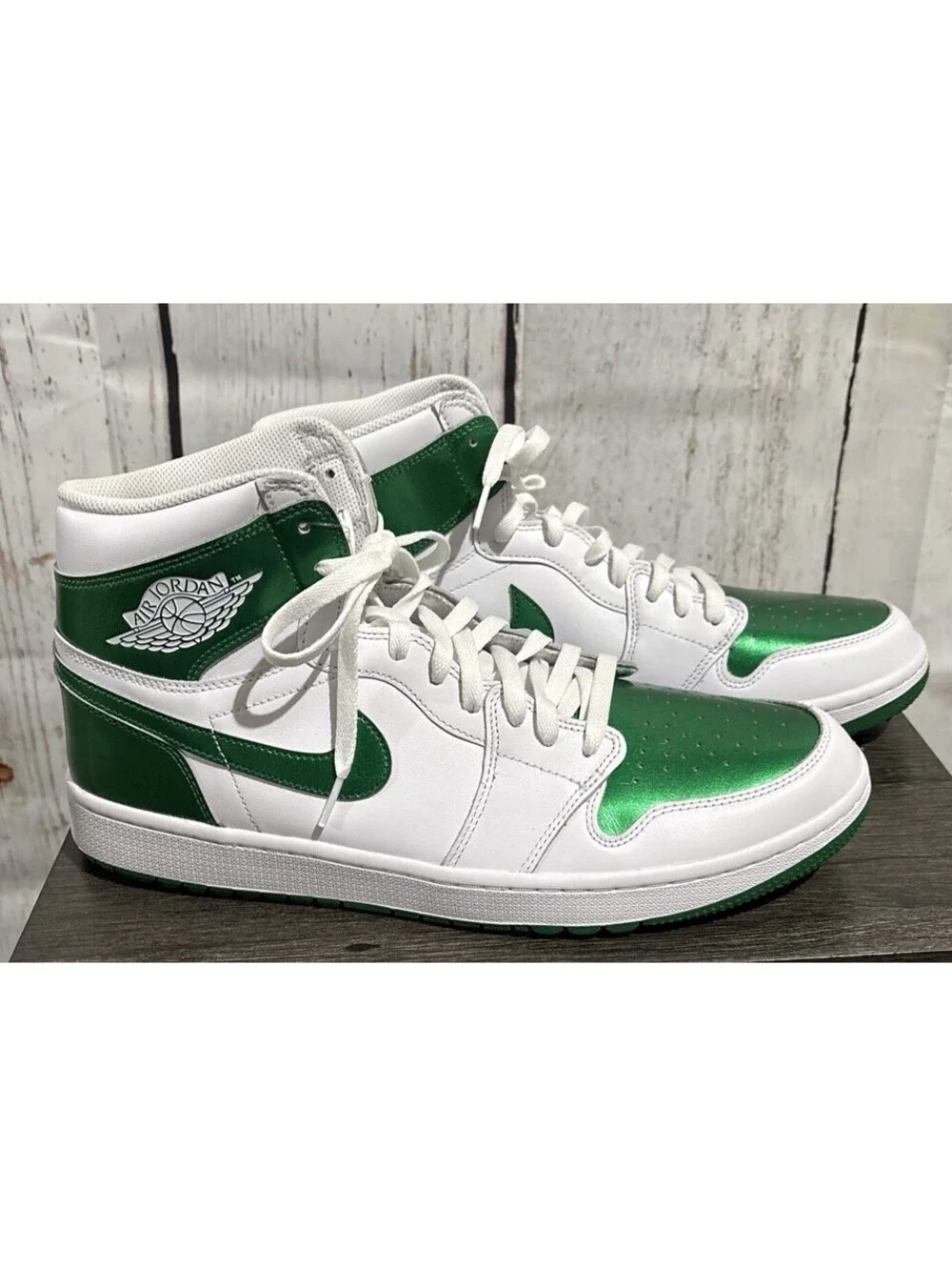 Nike Air Jordan 1 High Golf Shoes In Pine Green And White Men’s Size 14